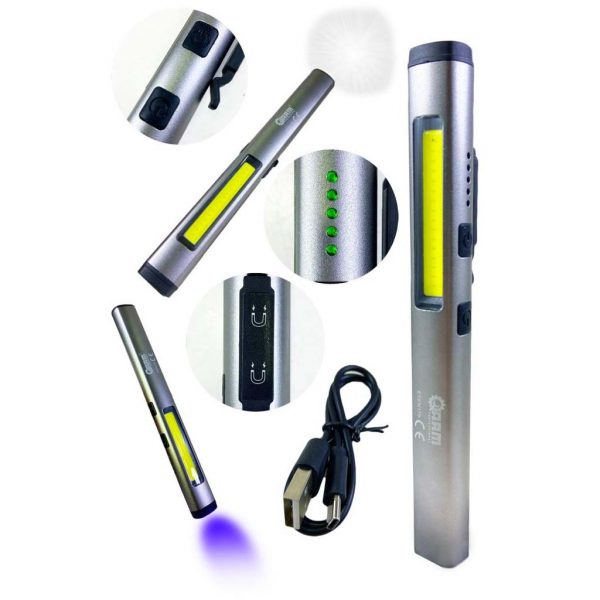 Светилка за LED пенкало на полнење COB + UV светло 450 LUMEN 800 mAH